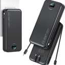 20000mAh Ultra-Portable-Charger-Power-Bank with Built in Cables&AC Wall Plug,PD20W USB-C Fast Charging Cell Phone Charger Battery Pack,LED Display Travel Battery Bank for All iPhone,Samsung,Android