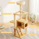 48.4" Tall Wood Cat Tree Tower for Indoor Cats Large Adult, Modern Minimalist Cat Furniture with Cat Scratching Post Cozy Sleeping Perch Hammock and Toy Ball, Beige