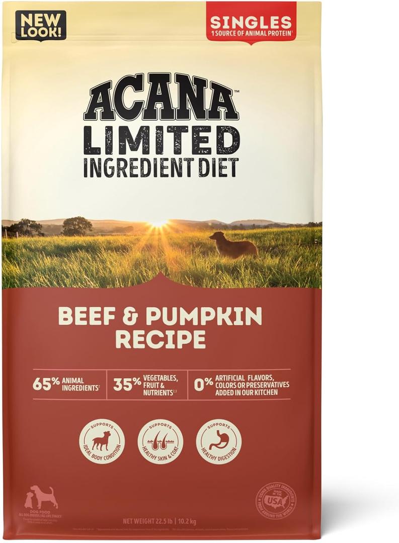ACANA Singles Limited Ingredient Grain Free High Protein Dry Dog Food Beef & Pumpkin Recipe 22.5lb Bag (22.5 Pound (Pack of 1))