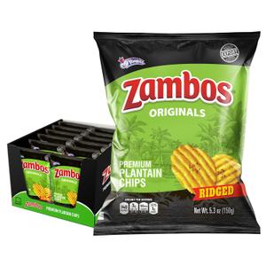 Zambos Original Premium Plantain Chips, 5.3 oz  Crunchy, Ridged Snack, Gluten Free (Pack of 12)
