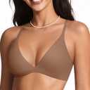 OEAK Womens Comfortable Triangle Bras No Underwire Sexy Plunge Unlined Bralette Pull On Bra Seamless Everyday Tshirt Bras (Beige, S)