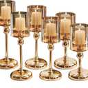 Gold Hurricane Candle Holders - Set of 6 Tall Candlestick Holders Windproof Taper Candle Holders, Metal Stand for Table Centerpiece Outdoor Indoor Wedding Party Holiday Decor