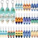Bucherry 36 Pcs Beach Summer Party Favors Keychain Gifts Bulk Wooden Surfboard Sea Turtle Coconut Tree Christian Religious Key Ring for Hawaiian Luau Florida Bahamas Souvenirs Supplies