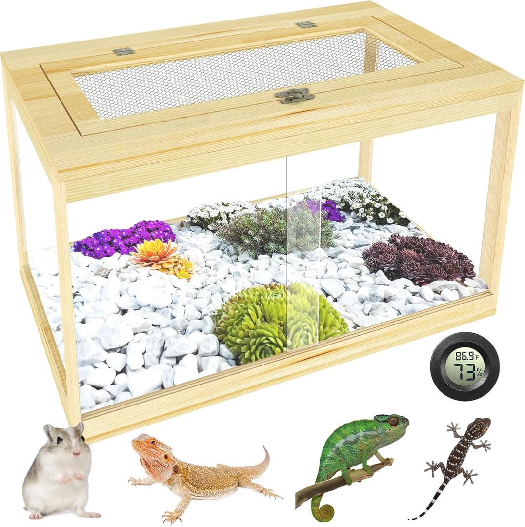 Reptile Terrarium 28 Gallon, Snake Enclosure, Lizard, Leopard Gecko Tank With Openable Metal Mesh, Lockable Bearded Dragon Enclosure, Front Opening Cage (Wood, 24" x 16" x 16") (28 Gallon (24" L x 16" W x 16" H))