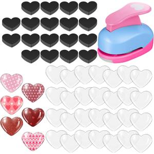 Honeydak 121 Pcs Fridge Glass DIY Magnets Making Kit Include 1.34-1.5inch Paper Punches Large Ferrite Magnets Maker with Clear Glass Cabochons for Craft DIY Refrigerator Magnet Office(Heart)