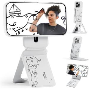 MOFT Phone Tripod Stand Selfie Stick x Shantell Martin for iPhone, Multi-Angles iPhone Stand, Lightweight & Portable Phone Holder, Strong Magnets, MOVAS Vegan Leather, Misty Cove (Without Card Slot)