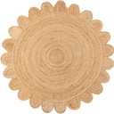 Jaipur Weaver Group 2x2 Ft Feet Natural Jute Scallop Round Rug, Scalloped 'Natural' Edge Color Braided Reversible Rivo Rug Boho Large Circular Handmade Area Rugs, MERN-1-2x25