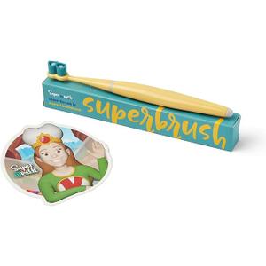 SuperMouth® SuperBrush Jr.® Kids Manual Toothbrush – Soft Patented SuperBristles® Clean Baby Teeth 30X Better, Gentle Plaque Removal, Augmented Reality Teaches Proper Brushing, Color: Sunshine Smile