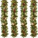 Yuxung 9 Feet Artificial Christmas Garland with Lights Prelit Garland Christmas Decorations Lighted Christmas Garland with Pine Cones Red Berries for Indoor Outdoor Home Fireplace Wreath