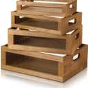 4 Pcs Wooden Nesting Countertop Baskets 4 Size Wooden Storage Box with Handle and Metal Wire Multipurpose Wood Organizer Crate for Fruit Vegetable Kitchen Cabinet Bathroom(Dark Brown,Small)