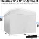 10X10 Comercial Instant Pop Up Canopy Tent with 4 Sidewalls, One Push Setup Center Lock, Portable Sun Shade Shelter for Beach Patio Outdoor Events, Case, 8 Stakes, 4 Ropes, 4 Sandbags (White)