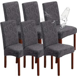 Genina Waterproof Dining Room Chair Covers Stretch Parsons Chair Slipcovers for Dining Room Kitchen Chair Protector Cover, Removable, Washable (6, Flower Pattern-Dark Gray) (Regular-6 Pack)