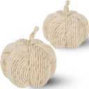 winemana 2 Pack Woven Pumpkin Decor - Fall & Thanksgiving Home Decorations, White Pumpkins Farmhouse Autumn Centerpieces for Table, Mantel, Porch Decor (Cattail Material, Assorted Size)