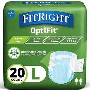 FitRight Adult Diapers, Extra Heavy Absorbency, L (Waist Size 44in-56in), 20 Count, OptiFit Incontinence Briefs for Men and Women, Disposable, Moisture Wicking, Leak Protection,