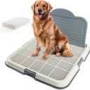 Dog Pee Pad Holder with High Wall, Large Puppy Potty Training Tray with Mesh Grid & Splash Guard, 23.6 x 23.6 Indoor Dog Litter Box, Includes 4 Disposable Pee Pads