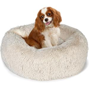Small Dog Bed Calming Dogs Bed for Small Medium Large Dogs Anti-Anxiety Puppy Bed Machine Washable Warming Cozy Soft Pet Round Bed Fits up to 10-100 lbs (Medium (Pack of 1), Beige) (28 inches)