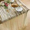 Horaldaily Beige Gold Sparkling Star Gauze Tablecloth 52x70 Inch Rectangular, Golden Star Sequin Glitter Metallic Foil, Sheer Tulle Cheesecloth for Wedding Baby Shower Party