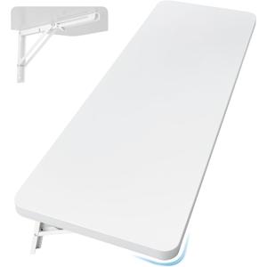 Wall Mounted Folding Table 47.2L x 19.7W, Laundry Folding Table with Heavy Duty Metal Collapsible Shelf Brackets, Wall Mounted Desk Fold Down for Small Spaces, White