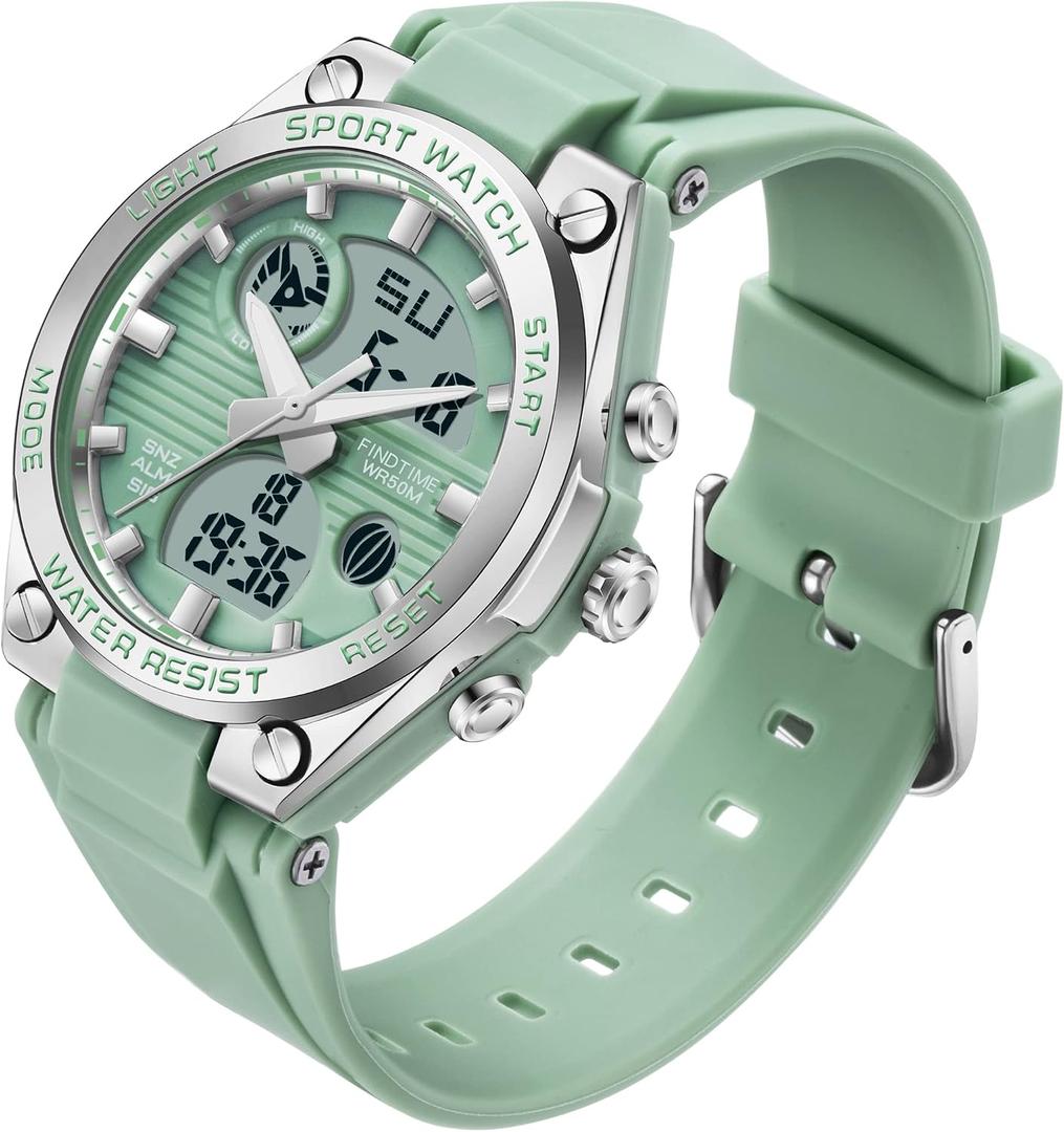findtime Womens Digital Watch Sport Waterproof Watch Analog Military Tactical Watches LED Backlight Alarm Stopwatch Wrist Watches