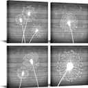 sechars Dandelion Canvas Wall Art White and Grey Paintings Picture Decor Modern Bedroom Bathroom Decorations (12x12inchesx4pcs)