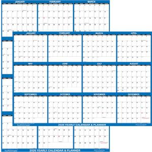24" x 36" SwiftGlimpse 2026 Wall Calendar Erasable Large Wet & Dry Erase Laminated 12 Month Annual Yearly Wall Planner, Reversible, Horizontal/Vertical, Navy