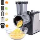Electric Cheese Grater with Electric Dicing Function, 250W Professional Salad Maker & Electric Cheese Shredder, 5-in-1 Automatic Food Processor with Wide Feed Chute & 5 Stainless Steel Blades