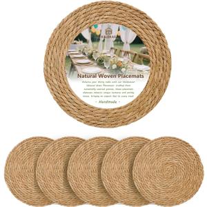 Round Woven Placemats Plate Chargers Set of 6, 13 inch Rattan Chargers for Christmas Dining Table Decor,Rattan Charger Plates Easy to Clean, Non-Slip, Stylish Table Mats for Indoor & Outdoor Use