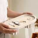 Natural Travertine Marble Oval Tray with 2 Legs, Vanity Decorative Tray for Perfume, Candles, Jewelry Dish,Countertop Storage Organizer for Home Decor (Beige)