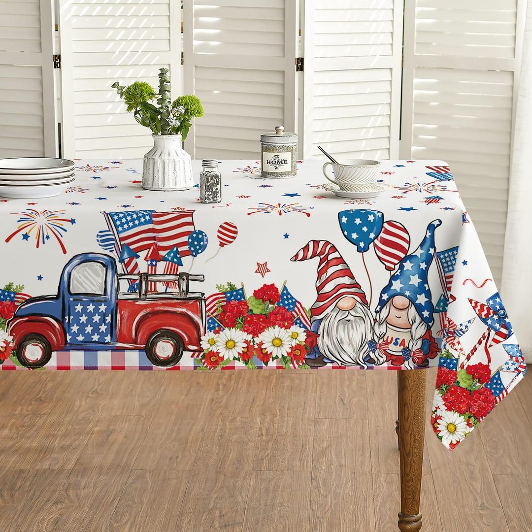 Horaldaily 4th of July Tablecloth 60x120 Inch, Patriotic Truck Watercolor Flag Independence Day Memorial Day Table Cover for Party Picnic Dinner Decor