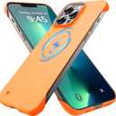 Magnetic Slim Case Fit for iPhone 13 Pro Max Phone Case 6.7"(2021) Ultra-Thin Lightweight Durable Frameless Matte Hard MagSafe Cover Case with Pull Ring Shockproof Non Slip Rope-Orange