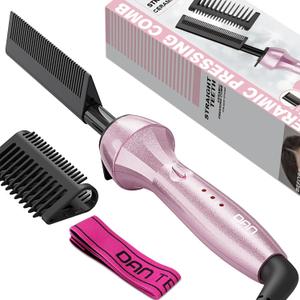 DAN Technology 500 High Heat hot Comb Hair Straightener, Pink, Adjustable Temperature, Dual Voltage, for Wigs, Professional Pressing Comb for African American Hair