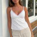 Women Y2k Babydoll Tank Tops Lace Trim V Neck Crop Cami Spaghetti Strap Peplum Top Summer Cute Aesthetic Flowy Shirts (White, S)