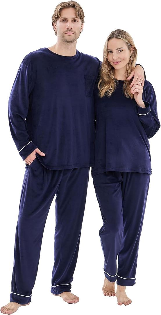 PJGGZ Matching Pajamas for Couples, Long Sleeve PJs for Men & Women Luxury Warm Soft Cozy Two Pieces Set Pijamas in Winter