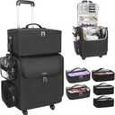 Relavel Rolling Makeup Case, Hair Tools Travel Bag Cosmetology Case on Wheels with 2 Clear Bags, Professional Hairstylist Bag Makeup Artist Storage Train Case Barber Organizer with 360° Spinner Wheels