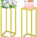 Gold Cylinder Stands for Party,2pcs Wedding flower stand,Metal Square Pedestal Stand for Display plant Parties Birthday Decor,31.5 Inch