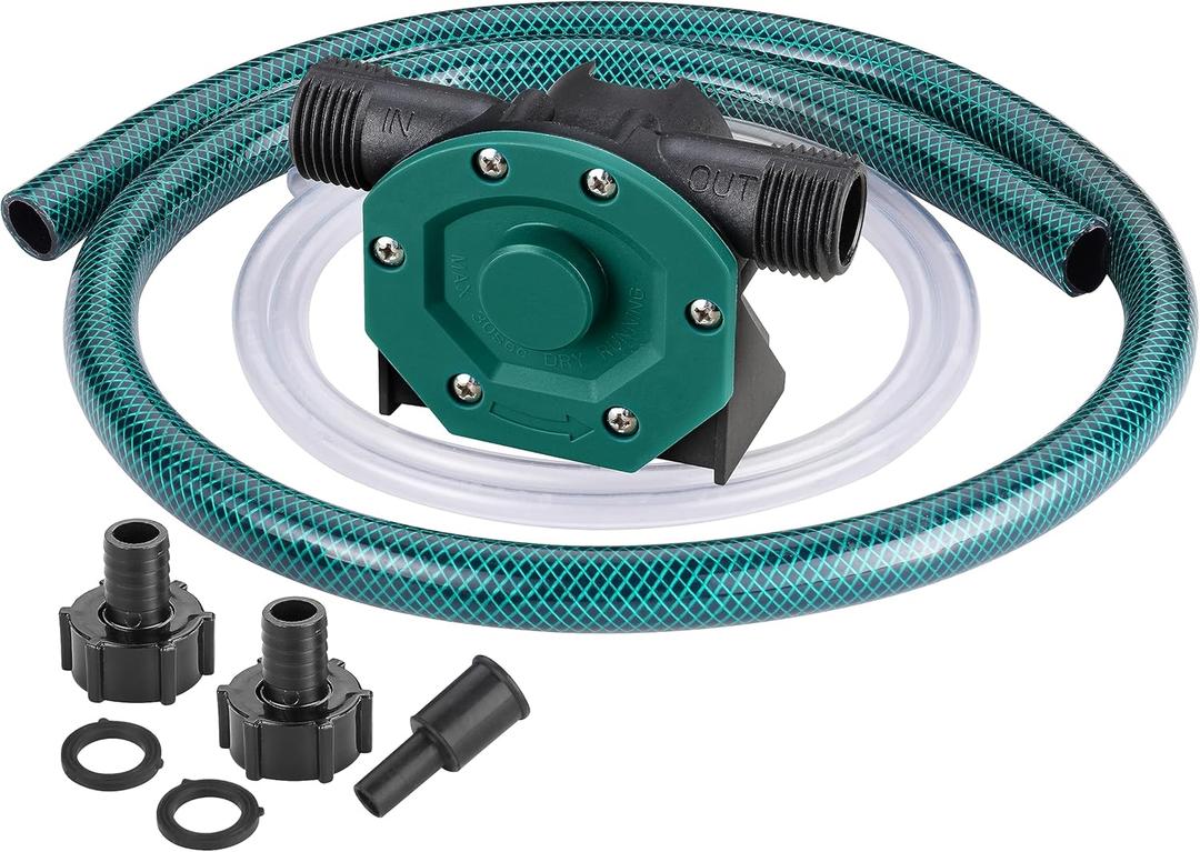 Self-Priming Mini Hand Water Transfer Drill Pump Kit with Water Hose & Oil Hose for Home Water Oil Fluid Transfer (Green)