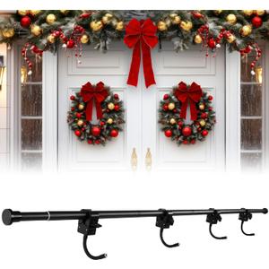 Moxweyeni Front Door Garland Hanger, Adjustable Width 31.5"-94.5", Stainless Steel Christmas Decoration Holder Garland Hanger for Door Frame Doorway Wreath Lights Outdoor, No Screws or Nails