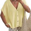 Saodimallsu Womens Spring Oversized Cardigans Batwing Short Sleeve Lightweight Button V Neck Casual Knit Sweater Tops Yellow, Size XL