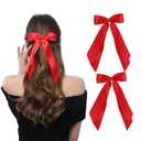 LuSeren 2 PCS Double Layer Hair Bows Red Hair Ribbon Clips Ponytail Holder Accessories for Women Girls Toddlers Teens Kids
