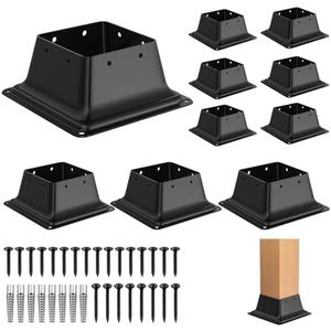 FMhotu 4x4 Post Base 10Pcs, Internal 3.6"x3.6" Heavy Duty Powder-Coated Steel Post Bracket Fit for Standard Wood Post Anchor, Decking Post Base for Deck Porch Handrail Railing Support with Screws