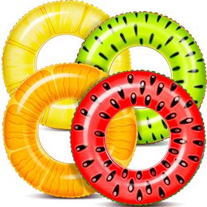 Sloosh 4 Pack Inflatable Pool Floats Fruit Tube Rings, Fruit Swim Tubes, Pool Floaties Toys, Beach Swimming Party Toys for Kids and Adults (Fruit)