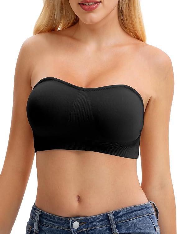 Strapless Bras for Women, Wireless Push Up Non-Slip Bandeau Bra, Padded Tube Top Everyday Bralette, 3-Pack, Size M