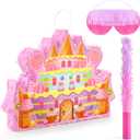 VWAERR Christmas Candyland Princess Castle Pinata with Blindfold Stick Fillable for Candy and Treats Pinata Christmas Hanging Mexican Birthday Party Games Decorations