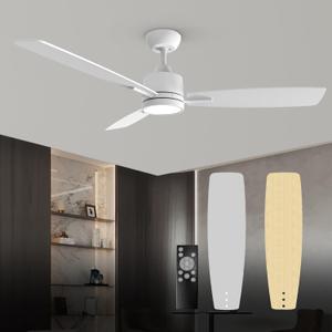 TALOYA 52 Inch White Ceiling Fans with Lights Led Remote Control Flush Mount Low Profile for Bedroom Farmhouse Patio Outdoor Living Room Kitchen Dining Room,DC Motor,Reversible,3 Color Temperatures