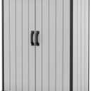 Keter Premier Tall 4.6 x 5.6 ft. Resin Outdoor Storage Shed with Shelving Brackets for Patio Furniture, Pool Accessories, and Bikes, Grey & Black