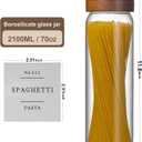 Wissy&Konny 3 Pack Glass Pasta Storage Containers with Screw wood Airtight Lid, 70oz Tall Glass Jar with Lid Spaghetti Container Storage for Pasta,Spaghetti,Cereal (132 Pantry Labels)