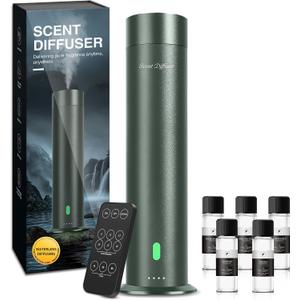 Waterless Diffuser Starter Kit with 5 Scent Oils - Cold Air Diffuser Machine for Home, Hotels and Large Room, 1000 Sq.Ft Coverage Hotel Scent Essential Oil Diffuser, Remote Control, 4.05 Oz, Green