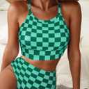 Herseas Women's Bikini Sets High Neck Tropical Leaf Print High Waisted Two Pieces Swimsuits Bathing Suits (Green, XXL)