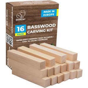BeaverCraft Basswood Carving Blocks BW16 pcs - Soft Whittling Wood Carving Kit for Beginners - Unfinished Wooden Block Set - Basswood for Crafts