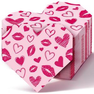 Landical 50 Pcs Valentine Heart Shaped Paper Napkins Galentine's Day Disposable Paper Guest Napkins Valentines Love Hearts Hand Towel for Ladies Celebration Bachelorette Party Table Supplies(Pink)